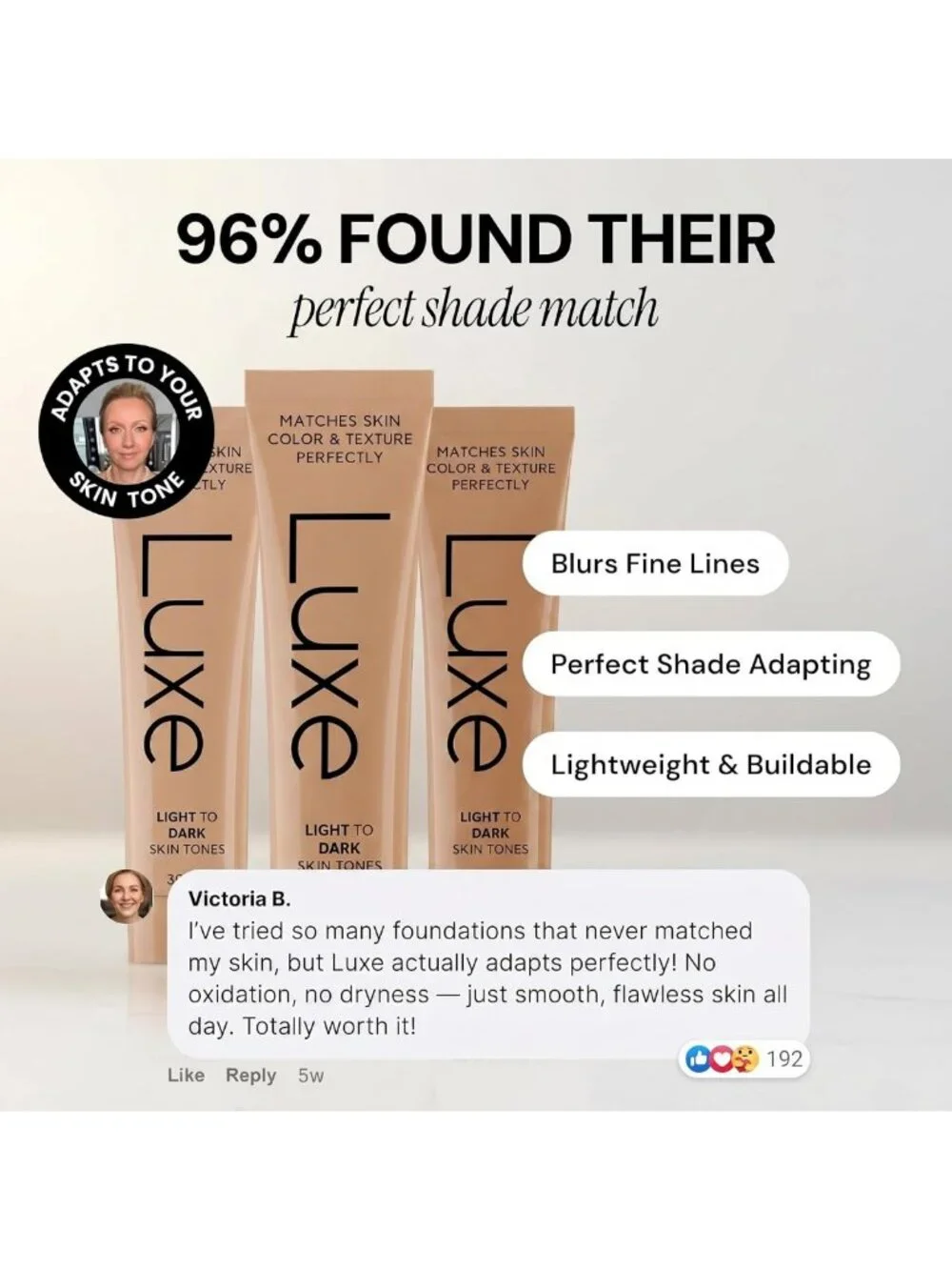 Luxe Color Changing Foundation - Light Shade, Flawless Finish, Hydrating Formula